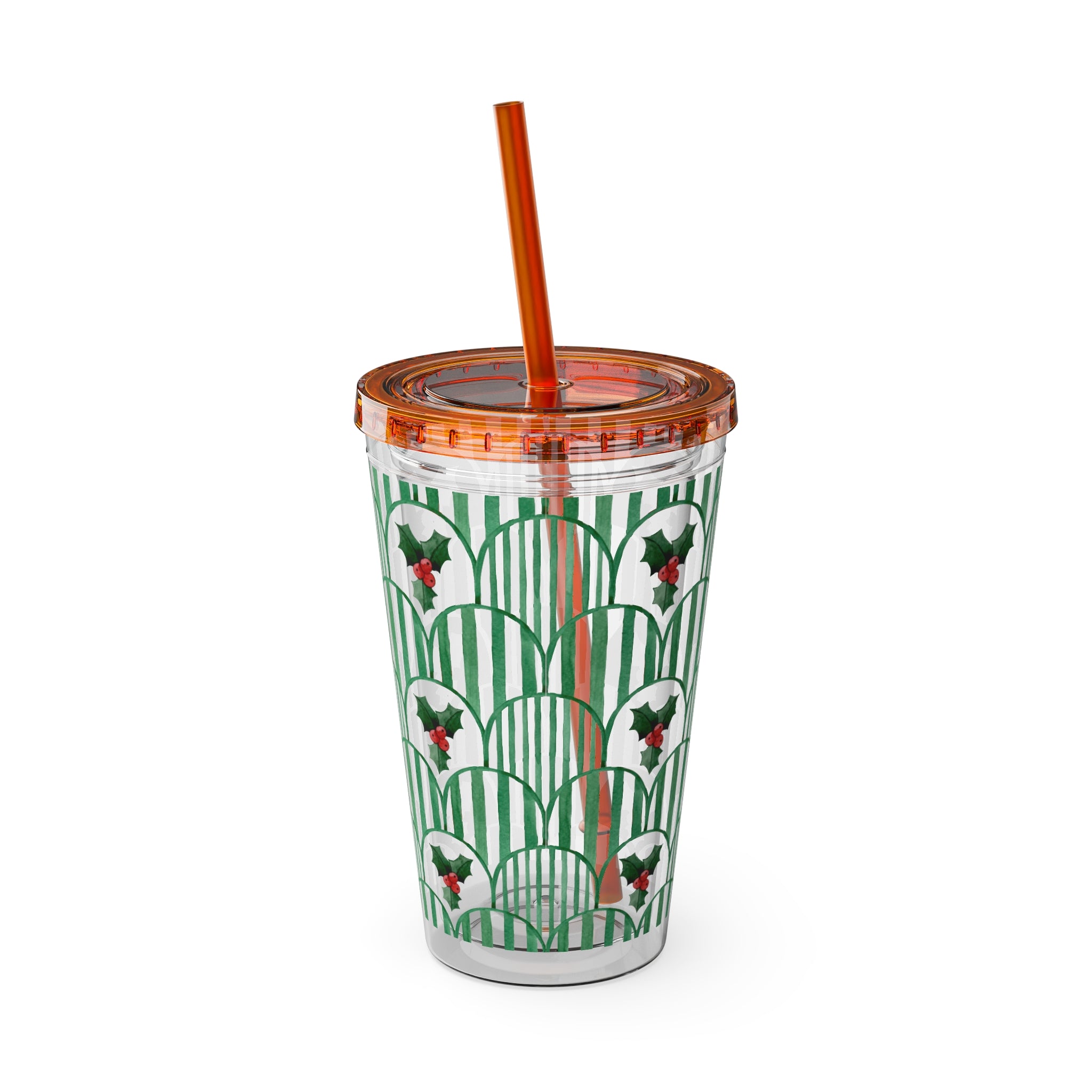 TUMBLER HOUX | Gourde Motif Houx | Gobelet avec paille - 450 ml (16 oz)