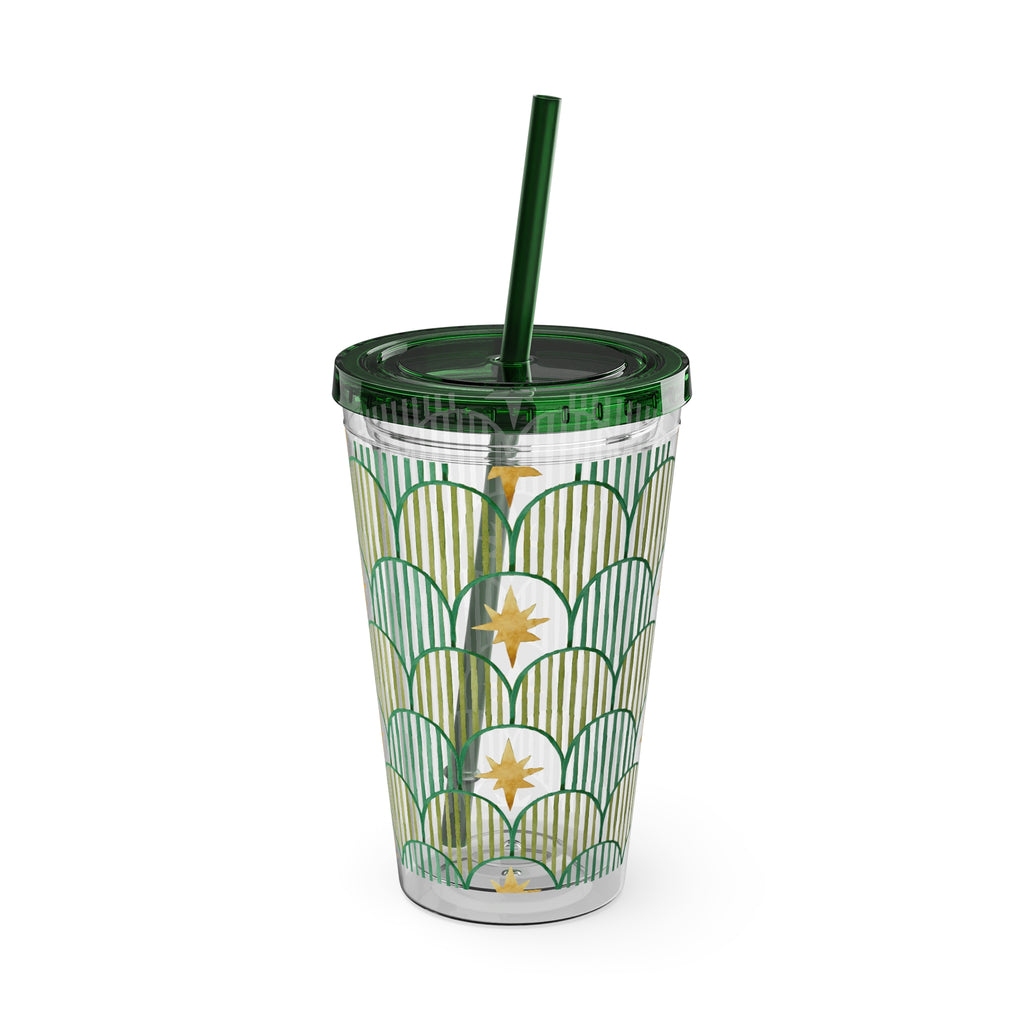 TUMBLER ETOILES | Gourde Géométrique avec étoiles | Gobelet avec paille - 450 ml (16 oz)