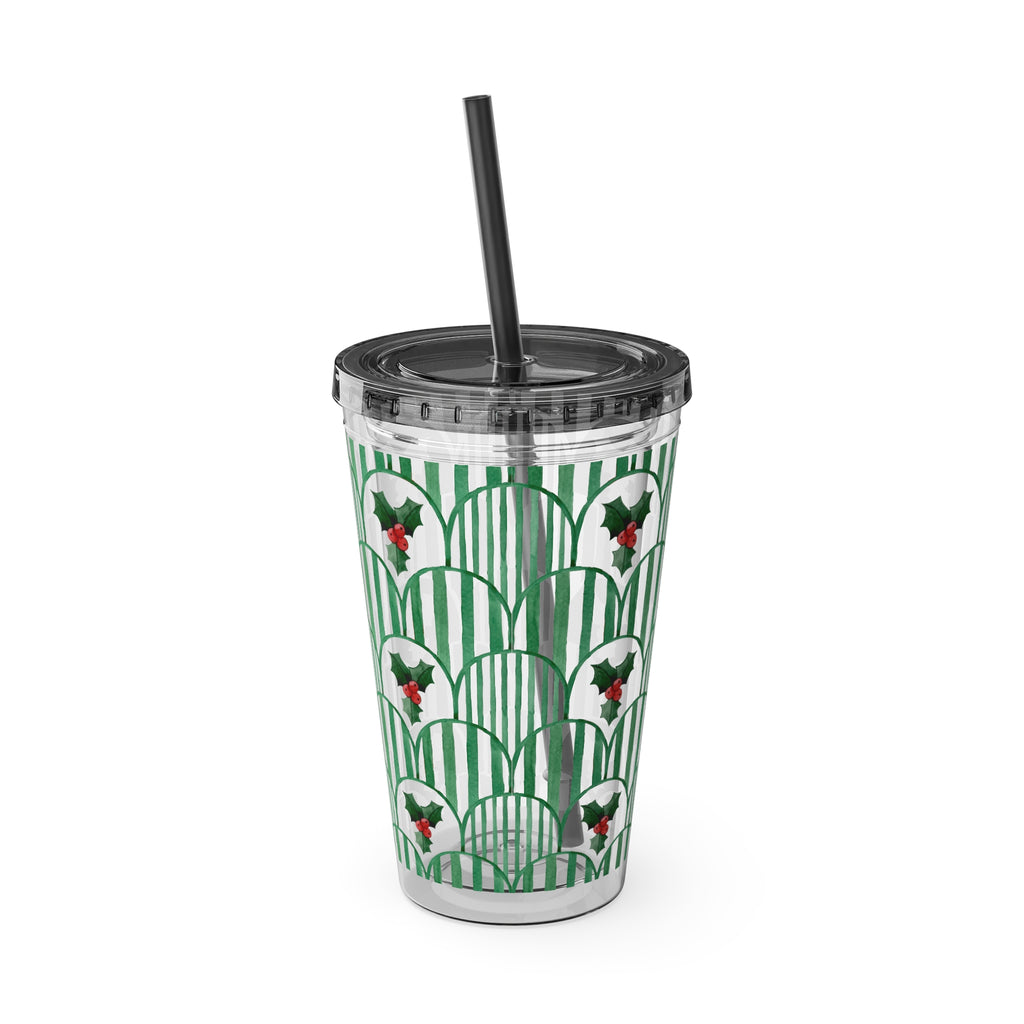 TUMBLER HOUX | Gourde Motif Houx | Gobelet avec paille - 450 ml (16 oz)