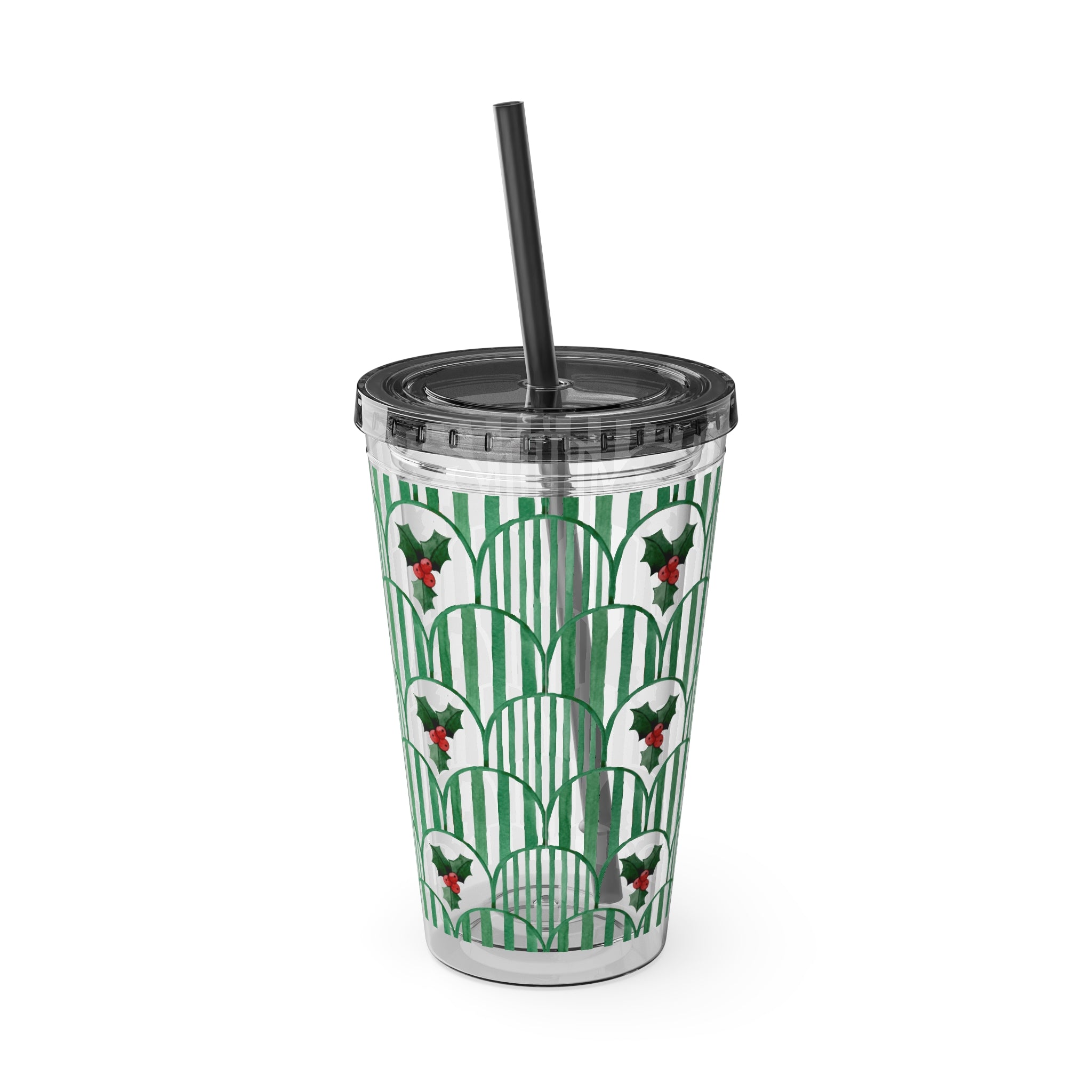 TUMBLER HOUX | Gourde Motif Houx | Gobelet avec paille - 450 ml (16 oz)