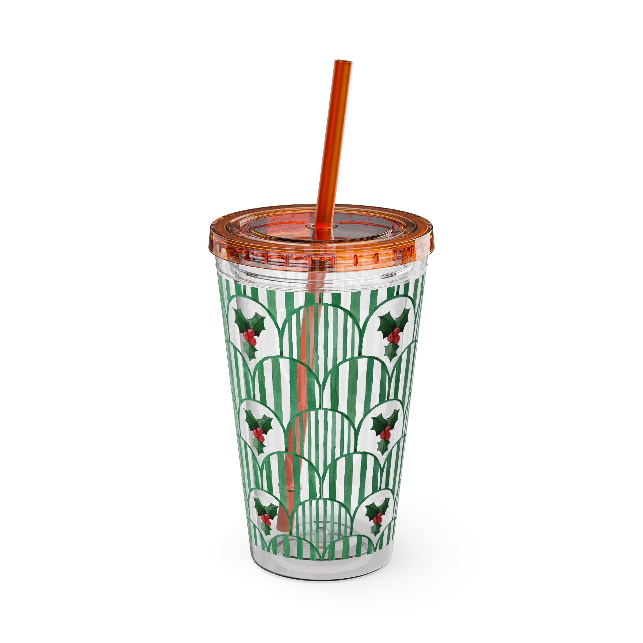 TUMBLER HOUX | Gourde Motif Houx | Gobelet avec paille - 450 ml (16 oz)