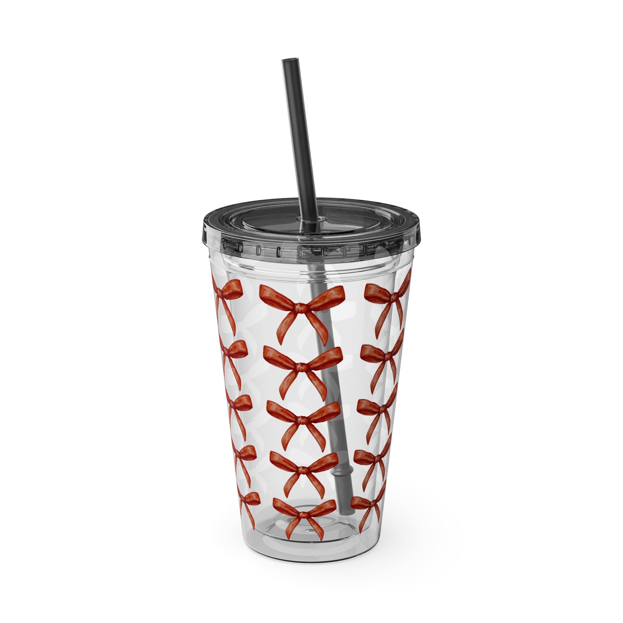TUMBLER NOEUDS ROUGES | Gourde Motif Noeuds Rouges | Gobelet avec paille - 450 ml (16 oz)