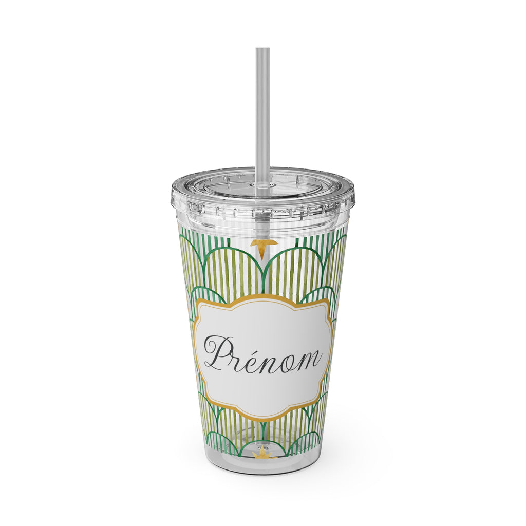 TUMBLER PERSONNALISABLE | Gourde Motif Etoiles avec ton prénom | Gobelet avec paille - 450 ml (16 oz)