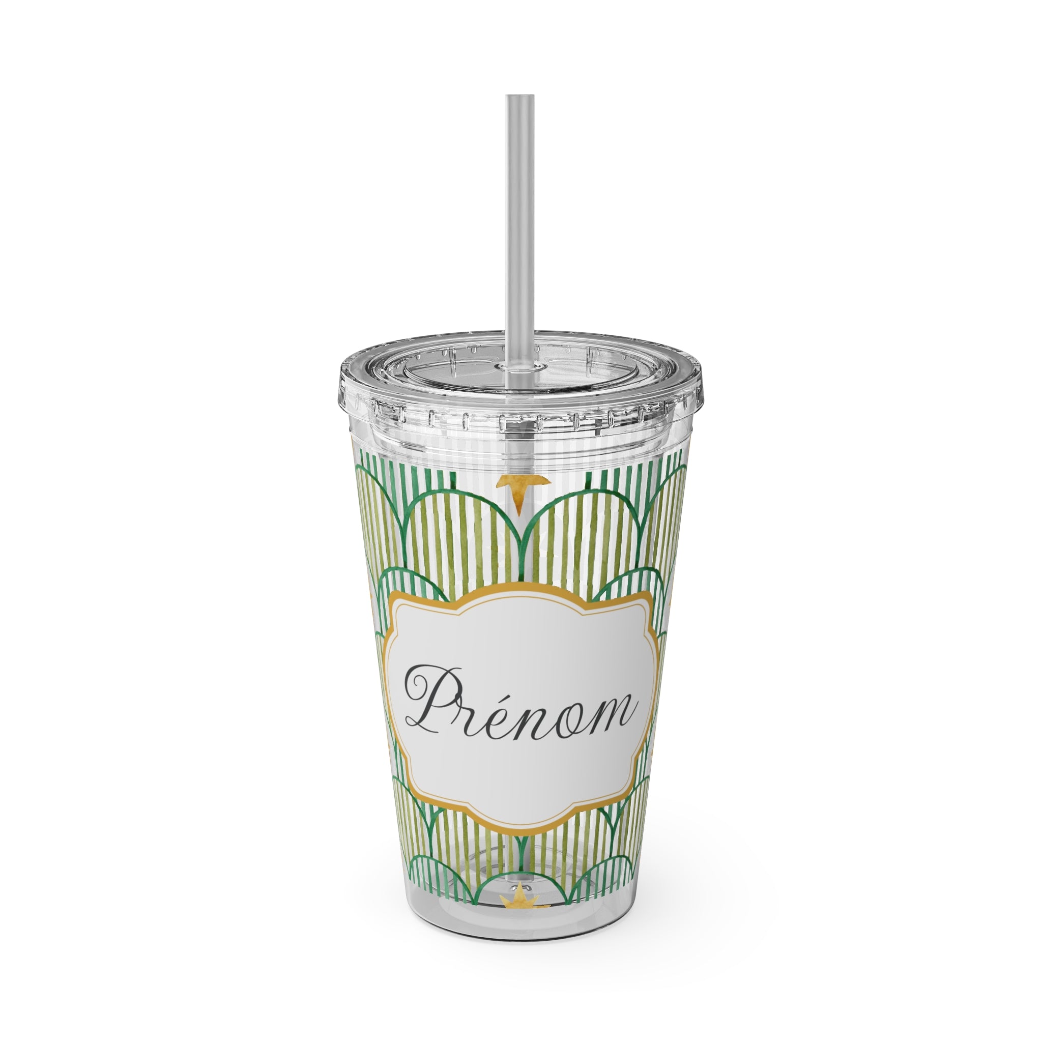 TUMBLER PERSONNALISABLE | Gourde Motif Etoiles avec ton prénom | Gobelet avec paille - 450 ml (16 oz)