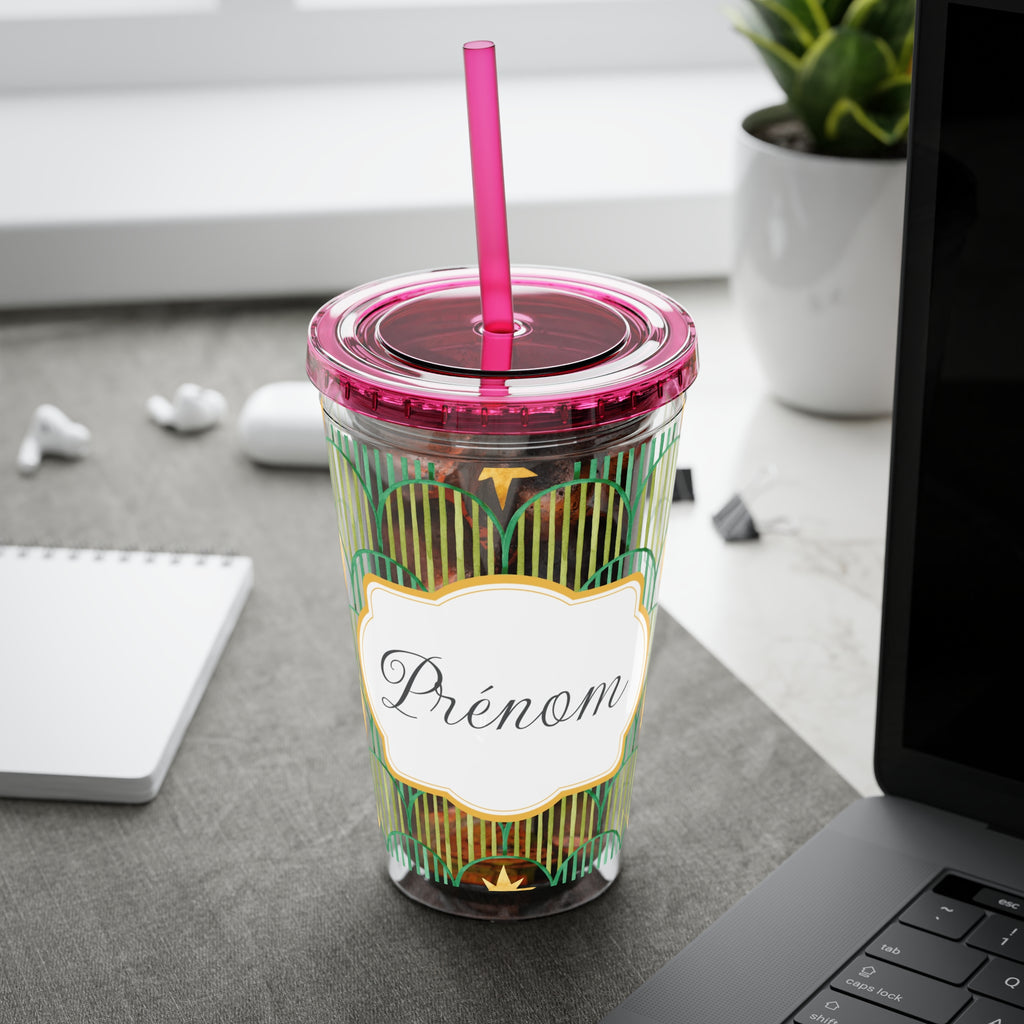 TUMBLER PERSONNALISABLE | Gourde Motif Etoiles avec ton prénom | Gobelet avec paille - 450 ml (16 oz)