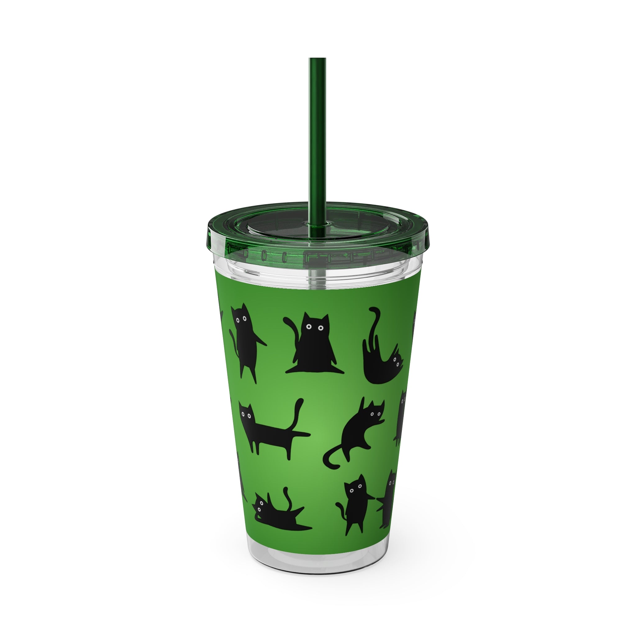 TUMBLER CHATS NOIRS | Gourde Motif Chats Noirs | Gobelet avec paille - 450 ml (16 oz)