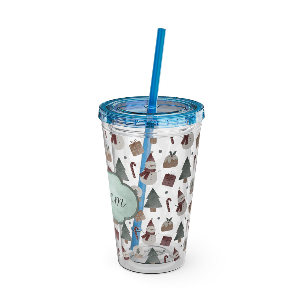 TUMBLER PERSONNALISABLE | Gourde Motif Noël avec ton prénom | Gobelet avec paille - 450 ml (16 oz)