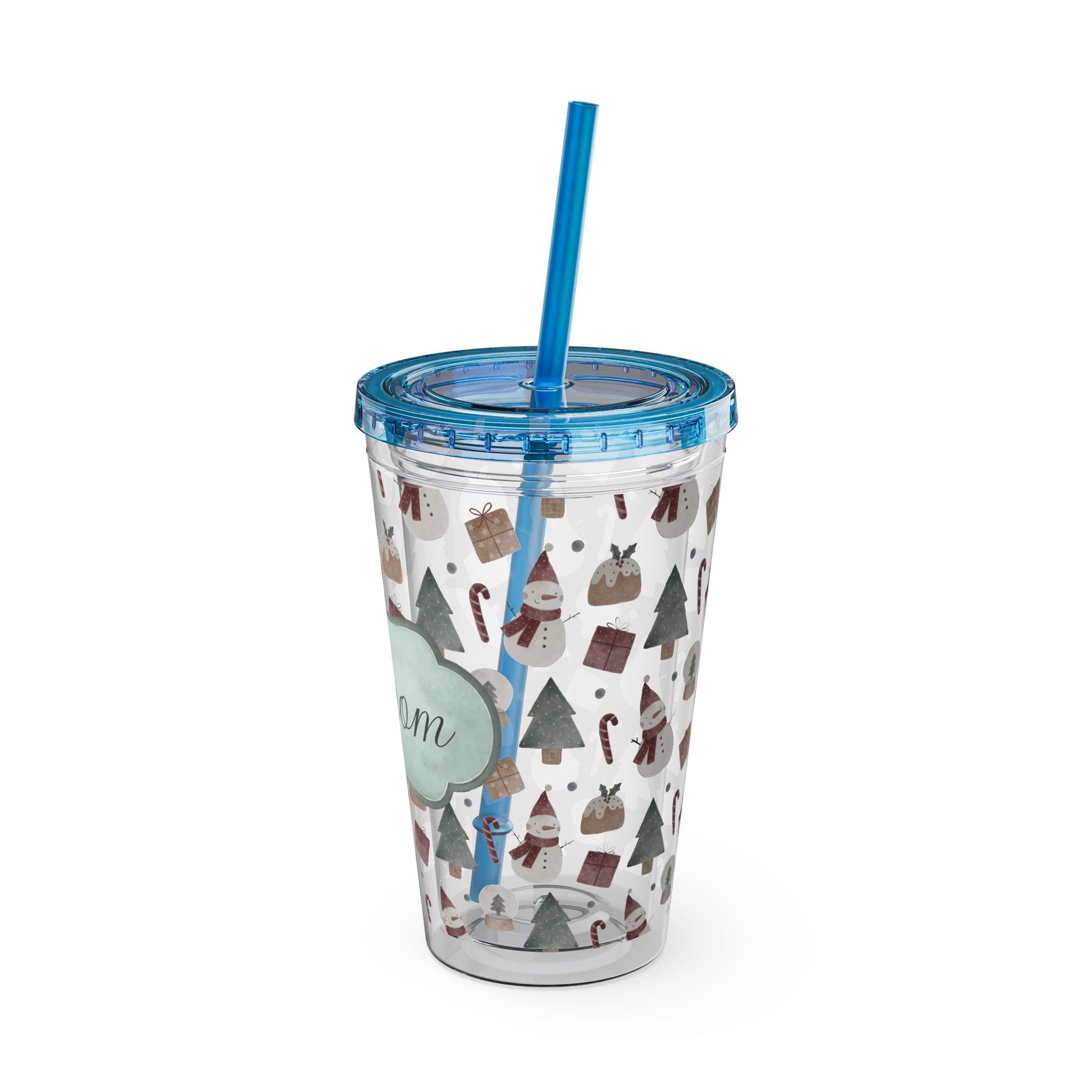TUMBLER PERSONNALISABLE | Gourde Motif Noël avec ton prénom | Gobelet avec paille - 450 ml (16 oz)