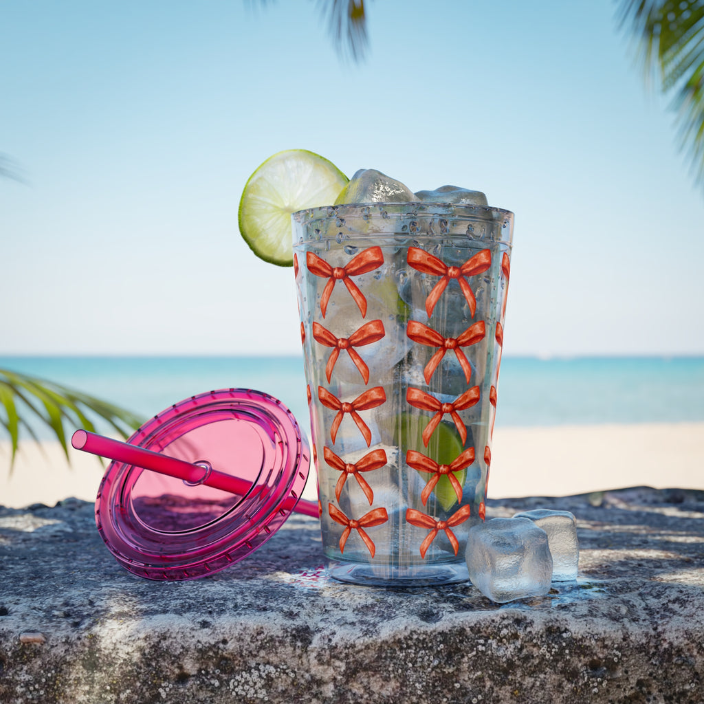 TUMBLER NOEUDS ROUGES | Gourde Motif Noeuds Rouges | Gobelet avec paille - 450 ml (16 oz)