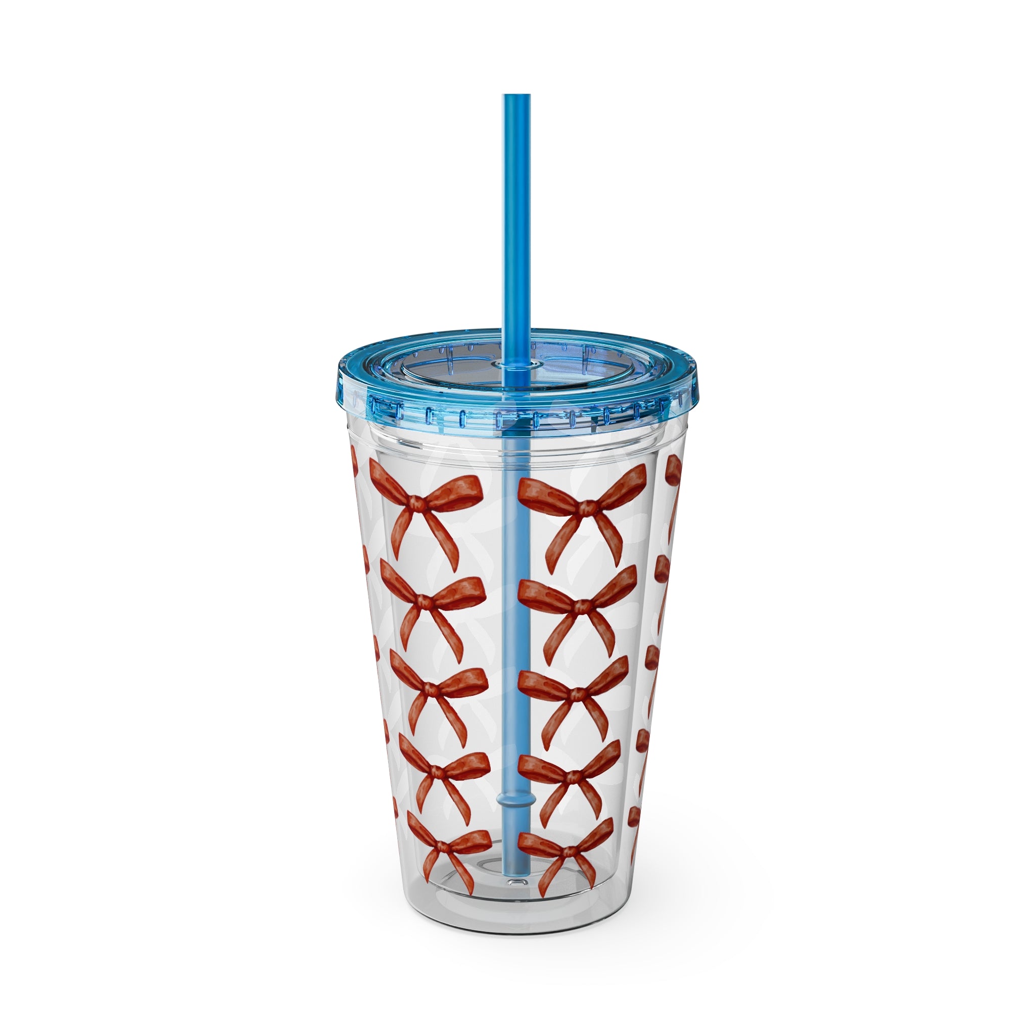 TUMBLER NOEUDS ROUGES | Gourde Motif Noeuds Rouges | Gobelet avec paille - 450 ml (16 oz)