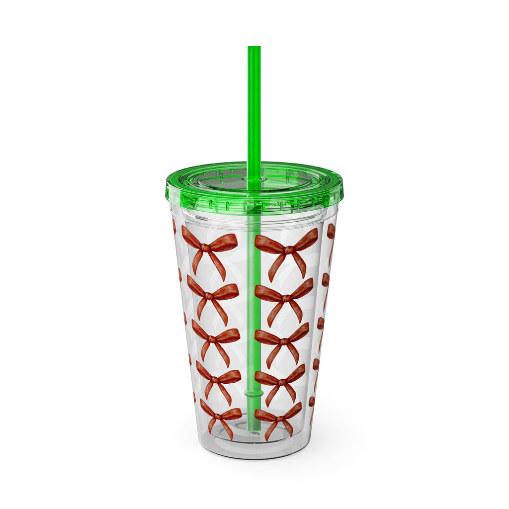TUMBLER NOEUDS ROUGES | Gourde Motif Noeuds Rouges | Gobelet avec paille - 450 ml (16 oz)