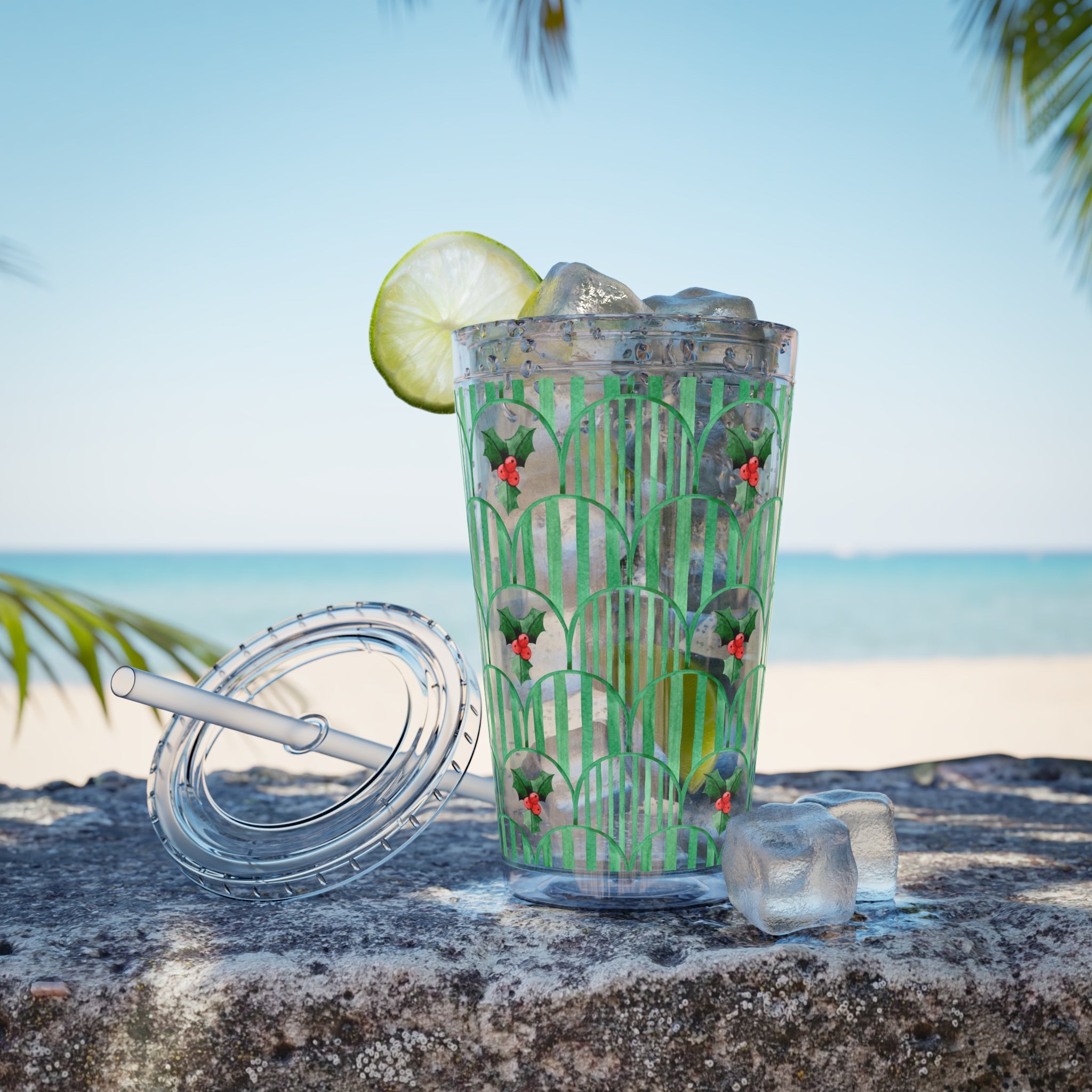 TUMBLER HOUX | Gourde Motif Houx | Gobelet avec paille - 450 ml (16 oz)