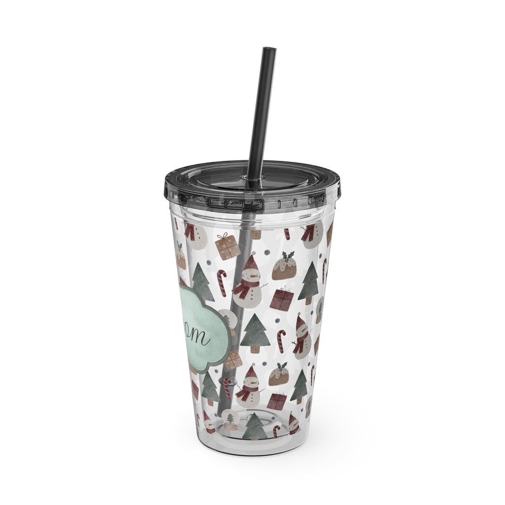 TUMBLER PERSONNALISABLE | Gourde Motif Noël avec ton prénom | Gobelet avec paille - 450 ml (16 oz)