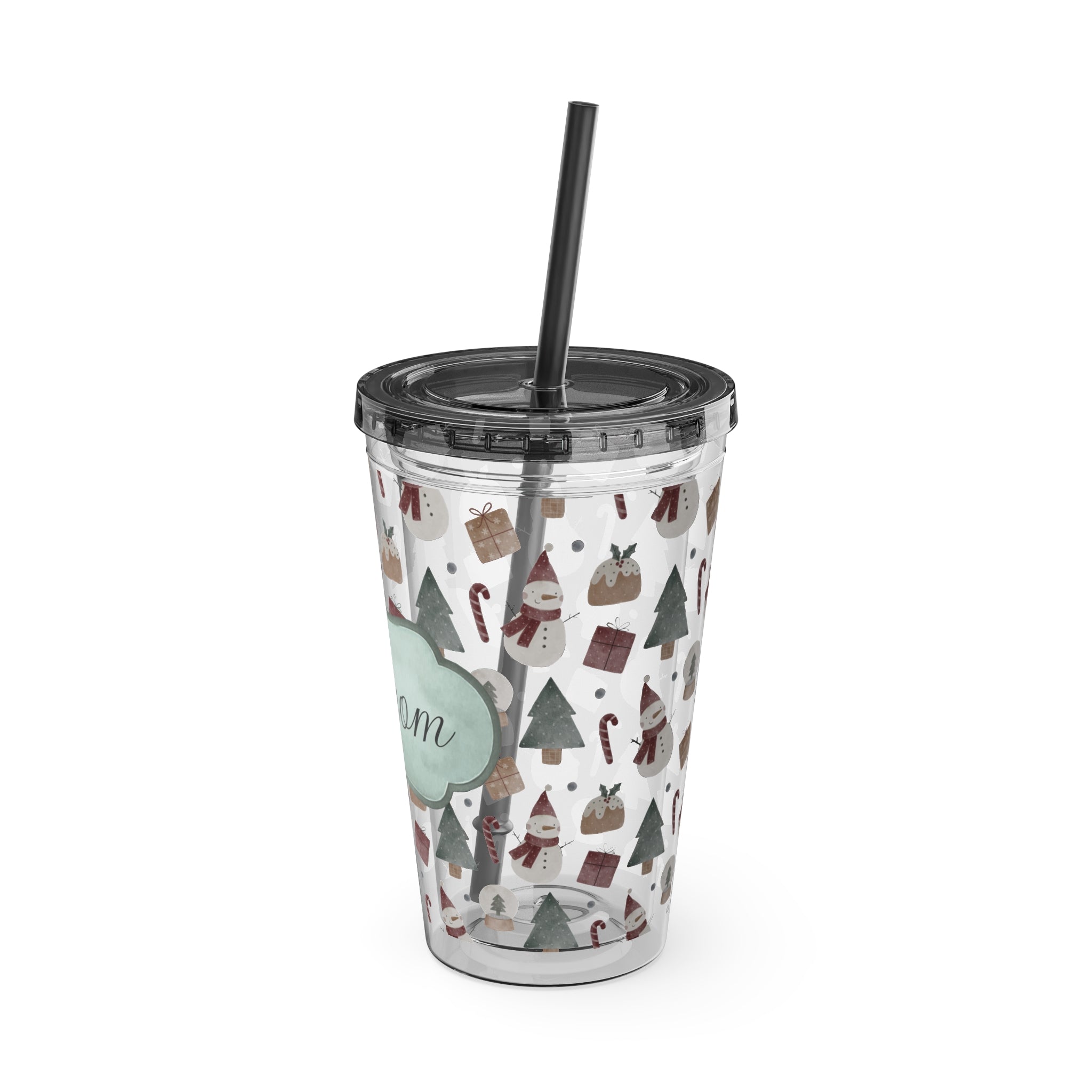 TUMBLER PERSONNALISABLE | Gourde Motif Noël avec ton prénom | Gobelet avec paille - 450 ml (16 oz)