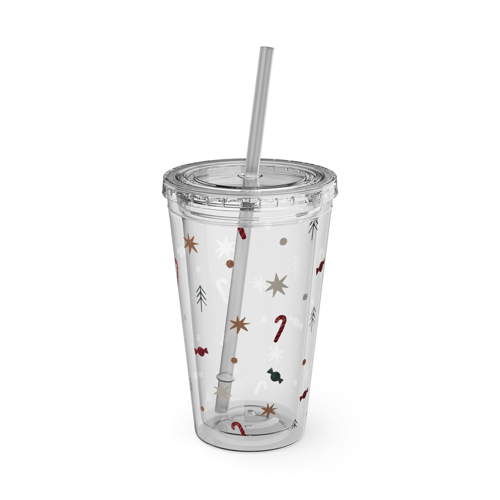 TUMBLER NOËL | Gourde Motif Noël | Gobelet avec paille - 450 ml (16 oz)