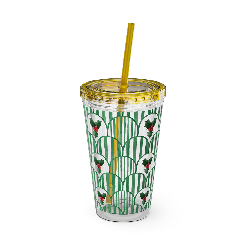 TUMBLER HOUX | Gourde Motif Houx | Gobelet avec paille - 450 ml (16 oz)
