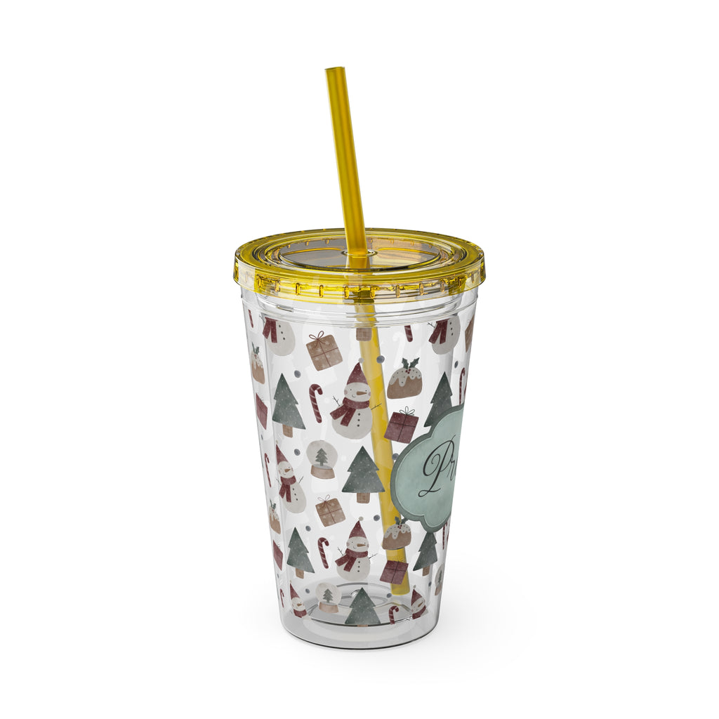 TUMBLER PERSONNALISABLE | Gourde Motif Noël avec ton prénom | Gobelet avec paille - 450 ml (16 oz)