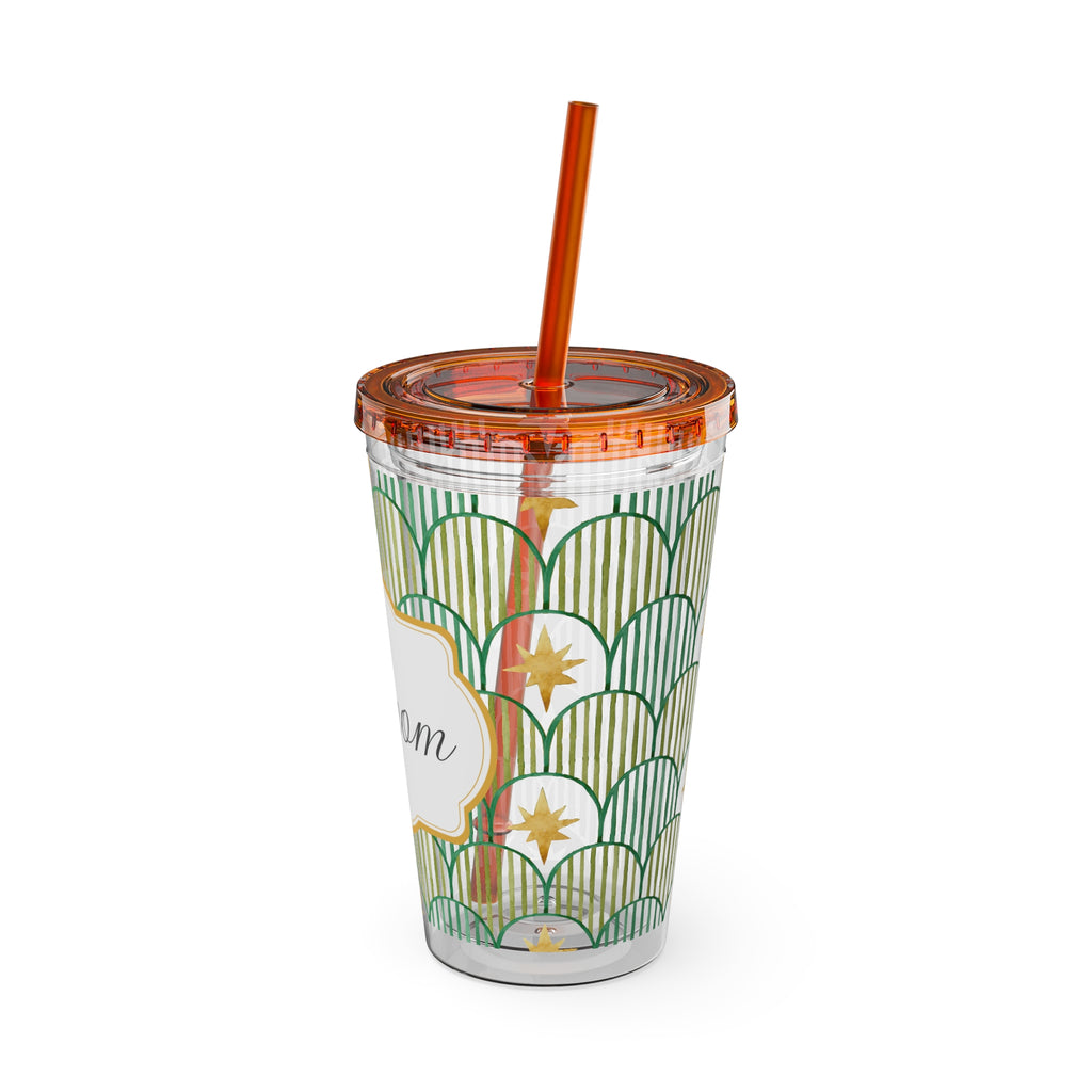 TUMBLER PERSONNALISABLE | Gourde Motif Etoiles avec ton prénom | Gobelet avec paille - 450 ml (16 oz)