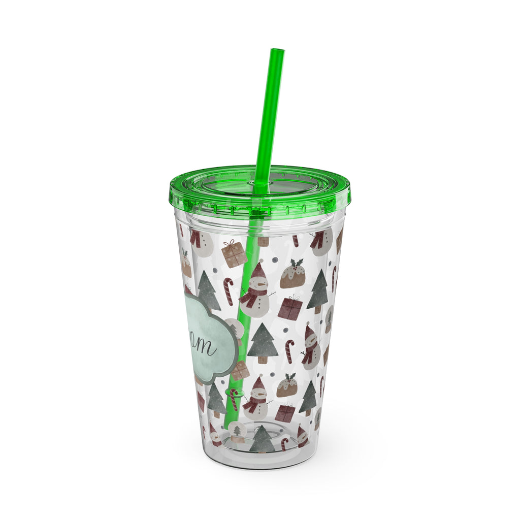TUMBLER PERSONNALISABLE | Gourde Motif Noël avec ton prénom | Gobelet avec paille - 450 ml (16 oz)