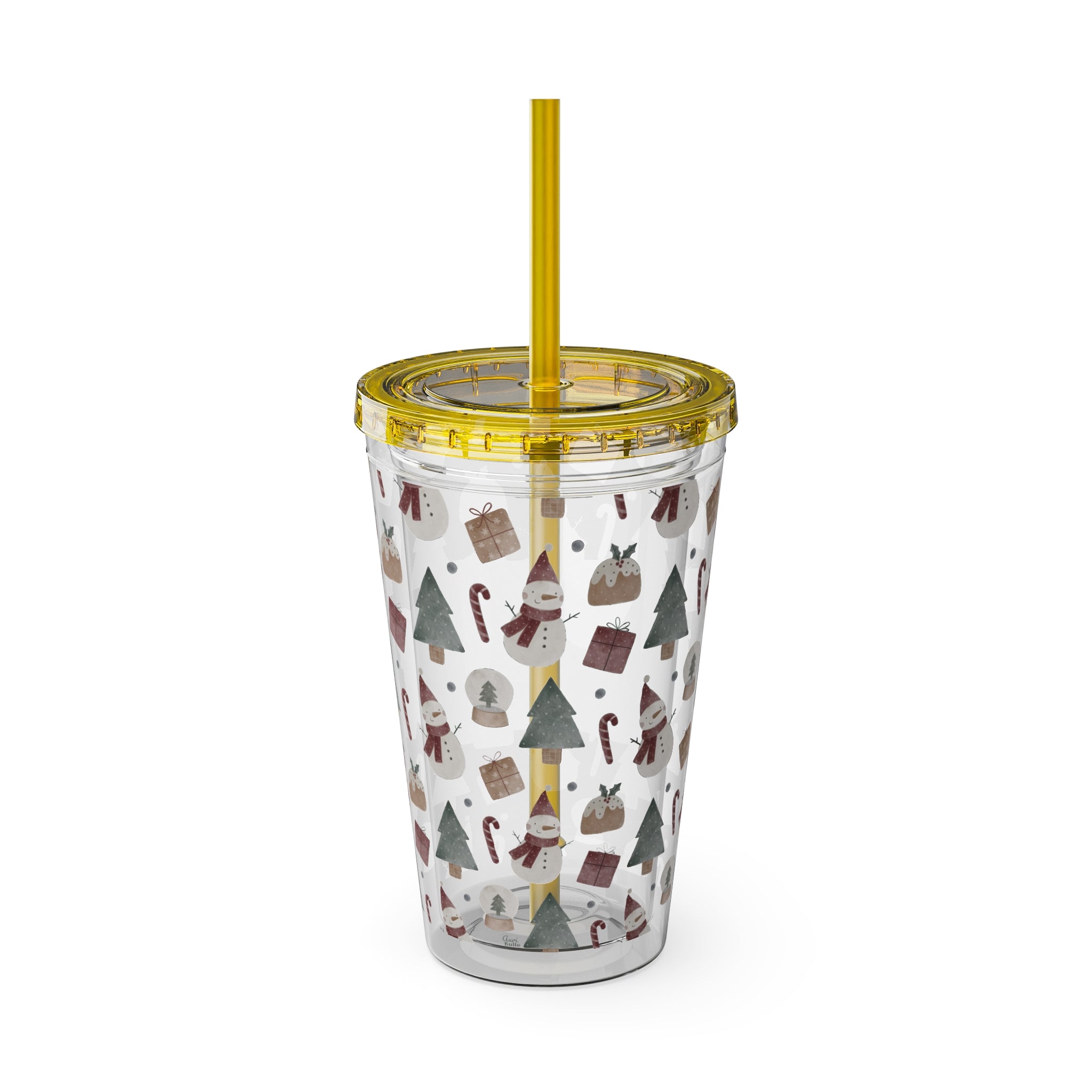 TUMBLER PERSONNALISABLE | Gourde Motif Noël avec ton prénom | Gobelet avec paille - 450 ml (16 oz)