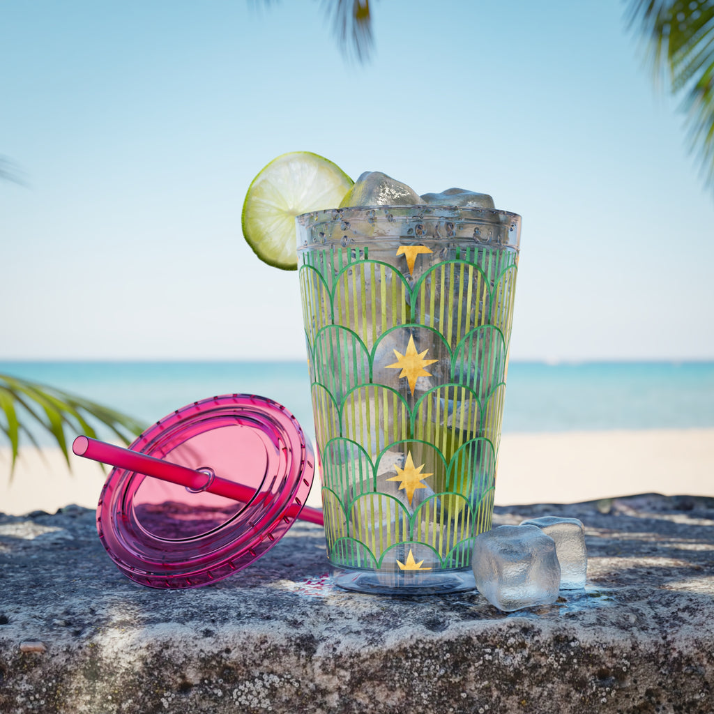TUMBLER ETOILES | Gourde Géométrique avec étoiles | Gobelet avec paille - 450 ml (16 oz)