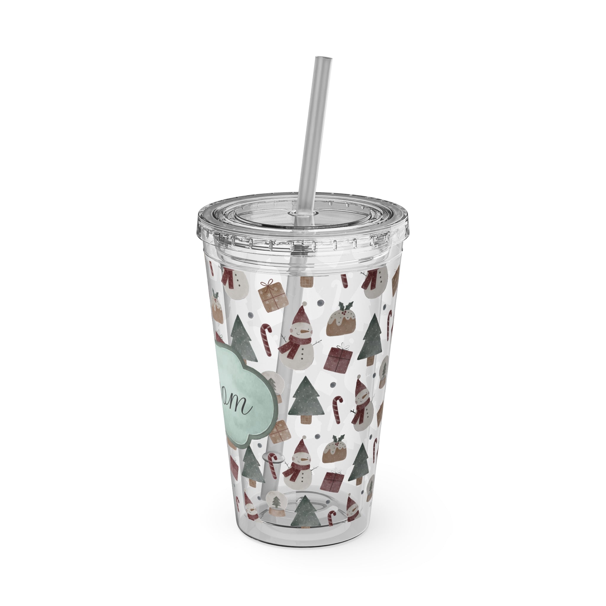 TUMBLER PERSONNALISABLE | Gourde Motif Noël avec ton prénom | Gobelet avec paille - 450 ml (16 oz)