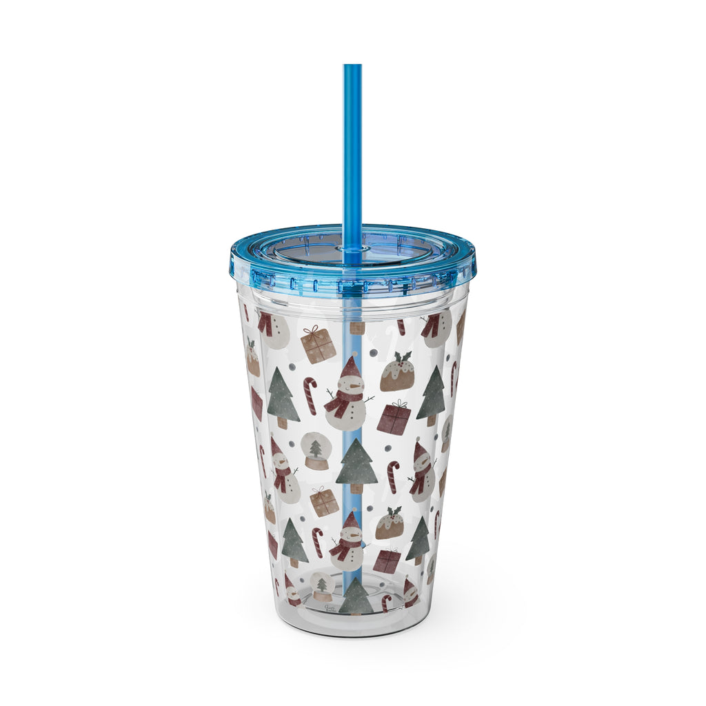 TUMBLER PERSONNALISABLE | Gourde Motif Noël avec ton prénom | Gobelet avec paille - 450 ml (16 oz)