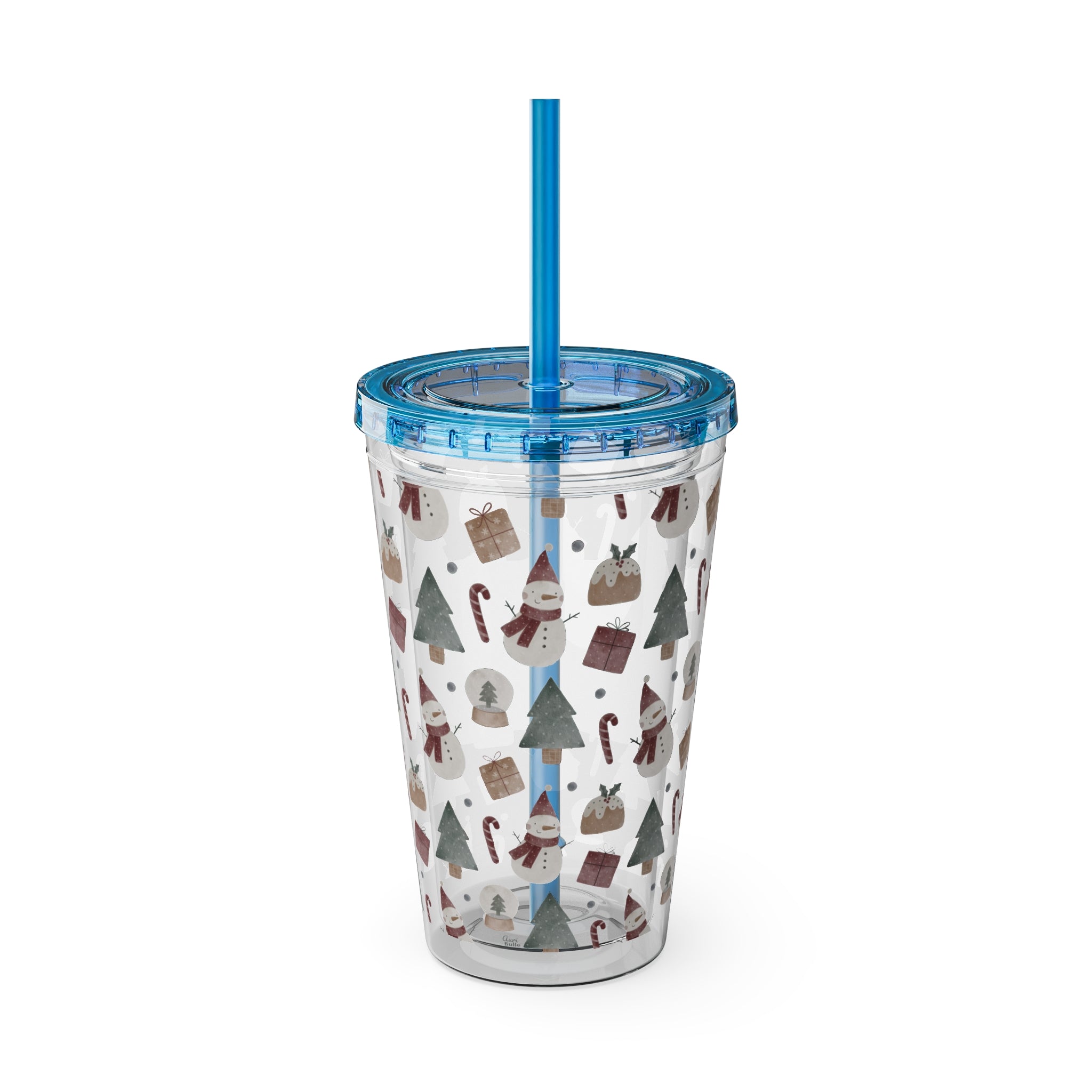TUMBLER PERSONNALISABLE | Gourde Motif Noël avec ton prénom | Gobelet avec paille - 450 ml (16 oz)