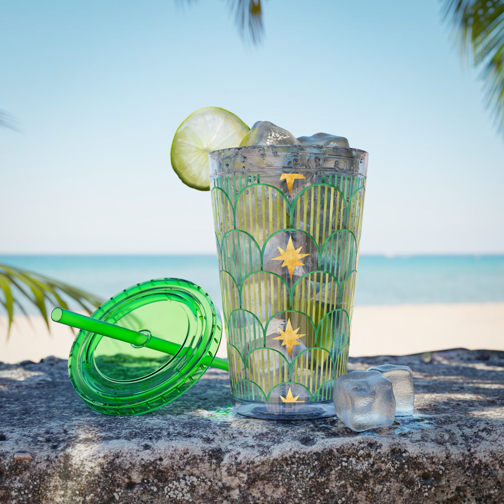 TUMBLER ETOILES | Gourde Géométrique avec étoiles | Gobelet avec paille - 450 ml (16 oz)