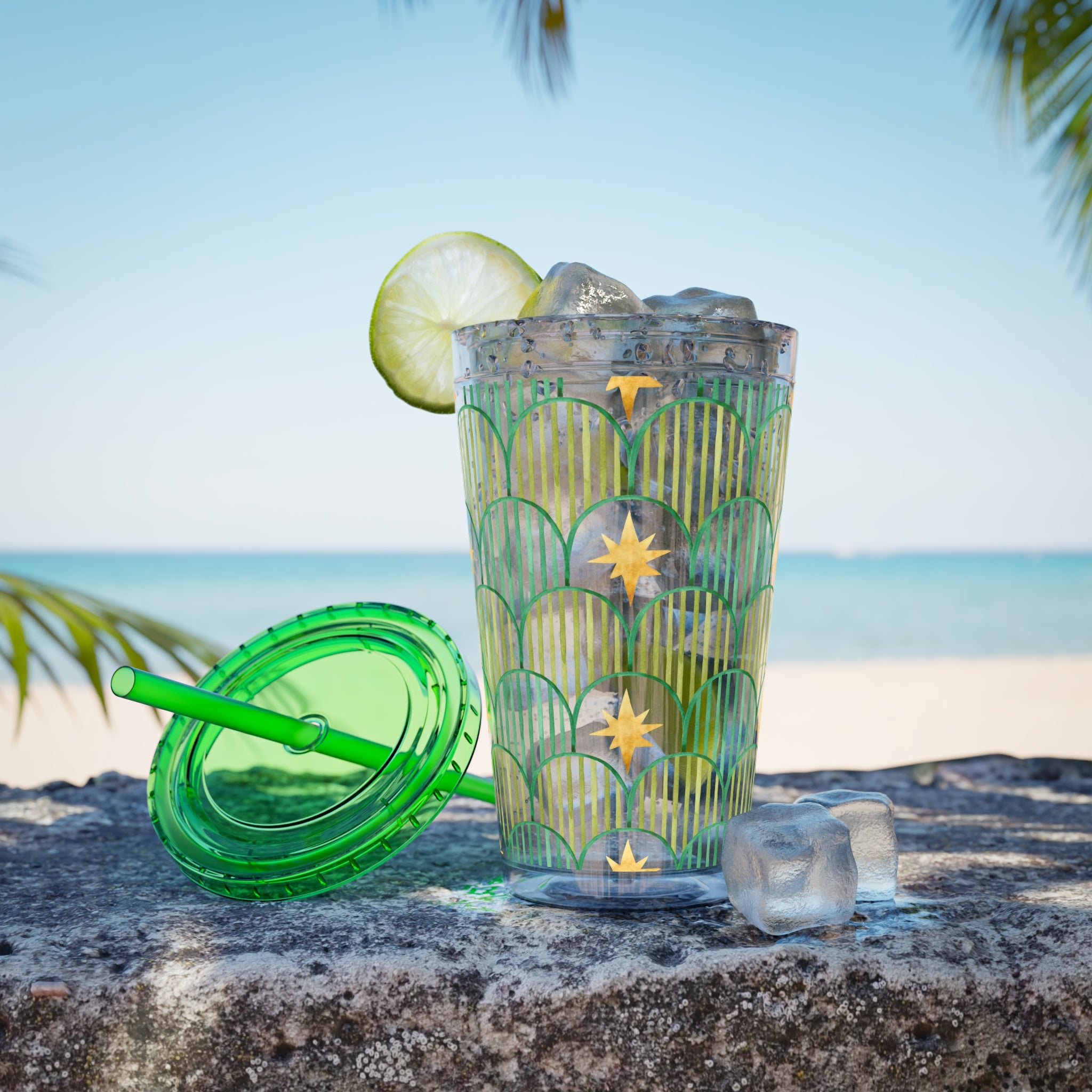 TUMBLER ETOILES | Gourde Géométrique avec étoiles | Gobelet avec paille - 450 ml (16 oz)