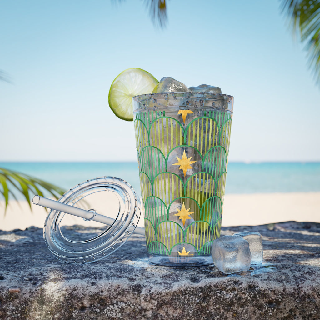 TUMBLER ETOILES | Gourde Géométrique avec étoiles | Gobelet avec paille - 450 ml (16 oz)