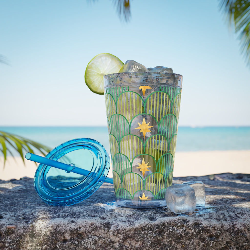 TUMBLER ETOILES | Gourde Géométrique avec étoiles | Gobelet avec paille - 450 ml (16 oz)