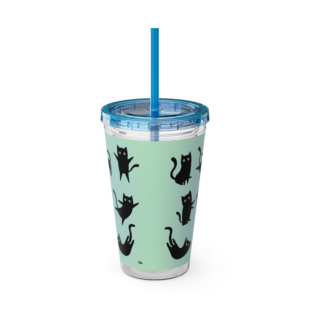 TUMBLER CHATS NOIRS | Gourde Motif Chats Noirs | Gobelet avec paille - 450 ml (16 oz)