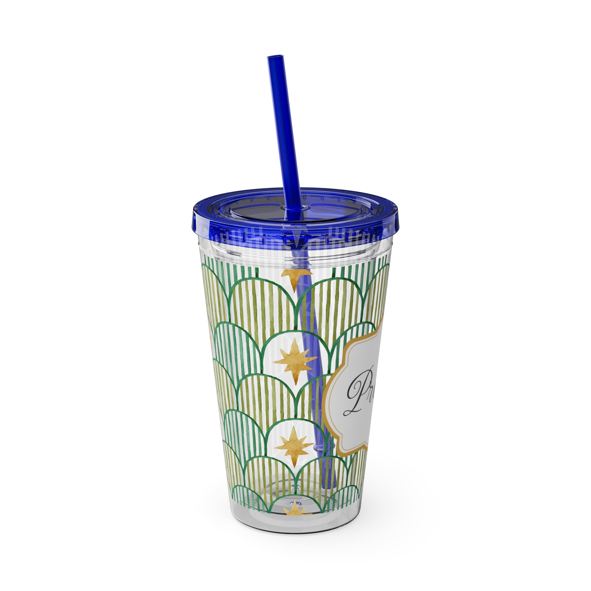 TUMBLER PERSONNALISABLE | Gourde Motif Etoiles avec ton prénom | Gobelet avec paille - 450 ml (16 oz)