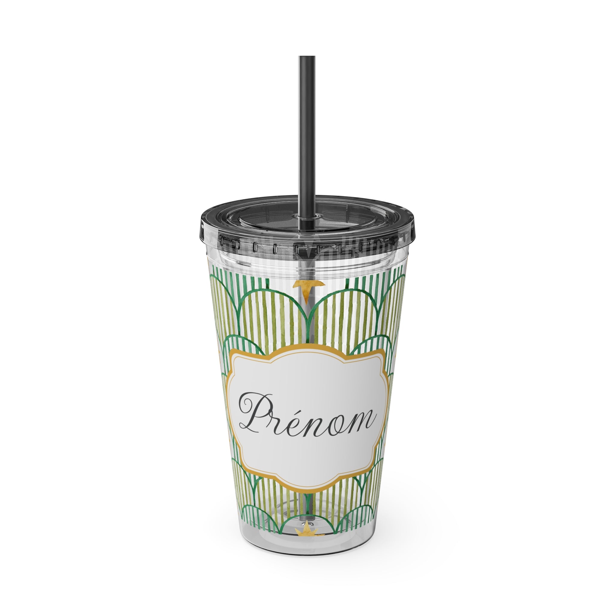 TUMBLER PERSONNALISABLE | Gourde Motif Etoiles avec ton prénom | Gobelet avec paille - 450 ml (16 oz)