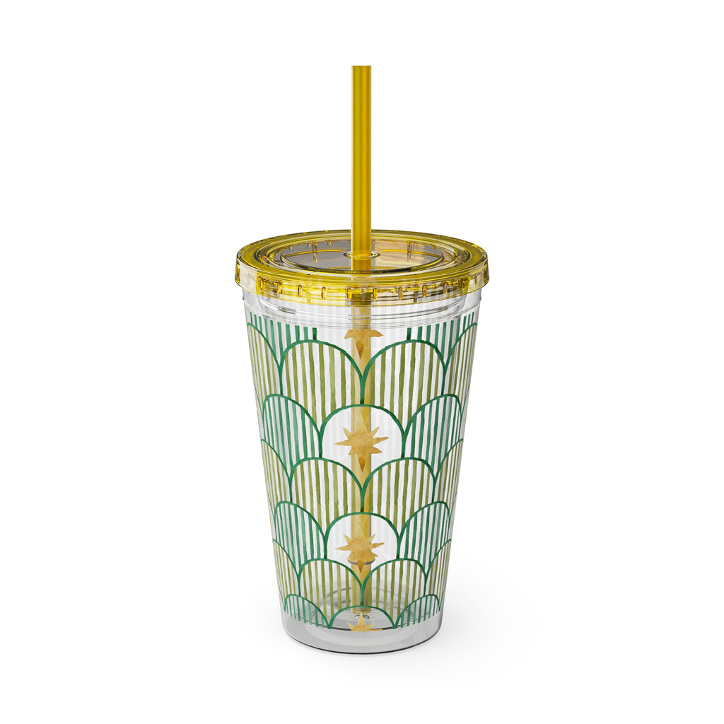 TUMBLER ETOILES | Gourde Géométrique avec étoiles | Gobelet avec paille - 450 ml (16 oz)
