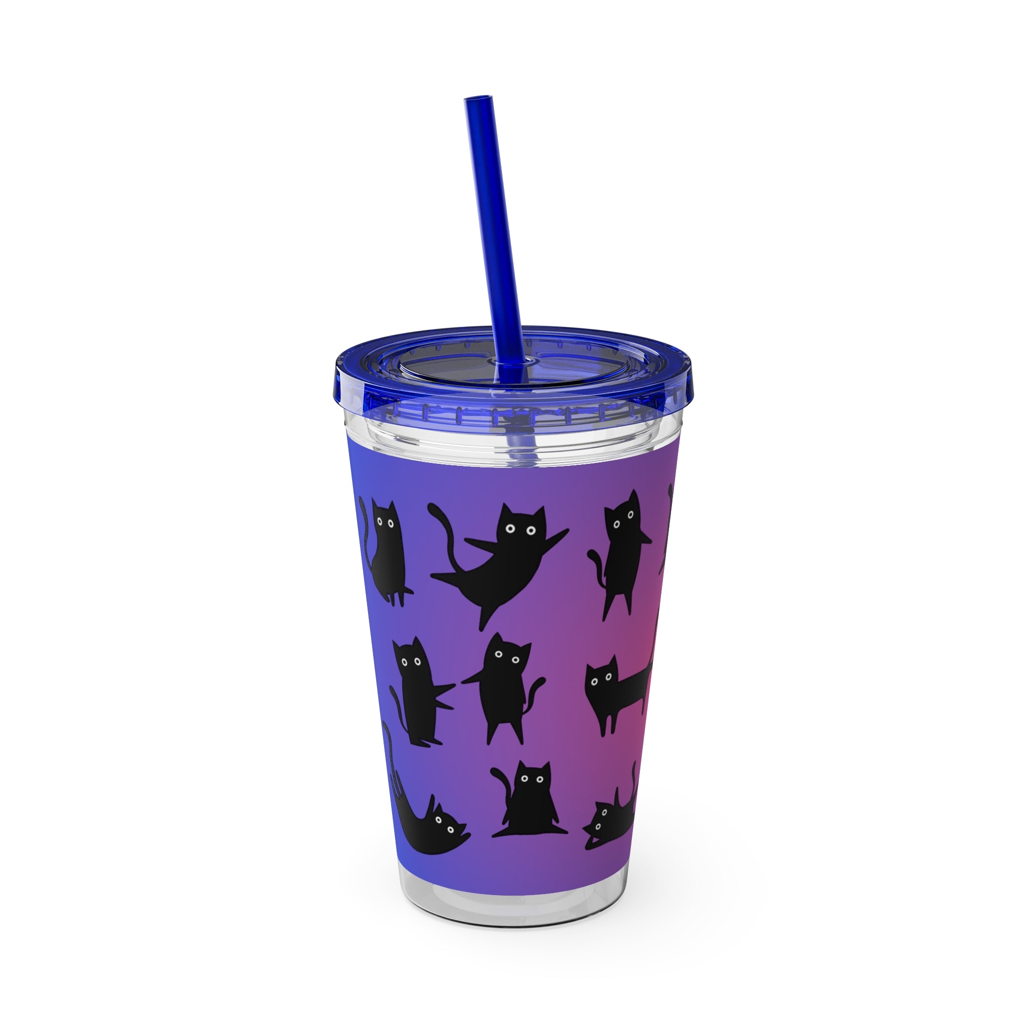 TUMBLER CHATS NOIRS | Gourde Motif Chats Noirs | Gobelet avec paille - 450 ml (16 oz)