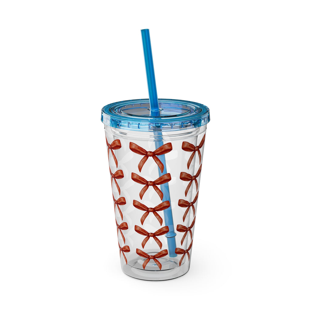 TUMBLER NOEUDS ROUGES | Gourde Motif Noeuds Rouges | Gobelet avec paille - 450 ml (16 oz)