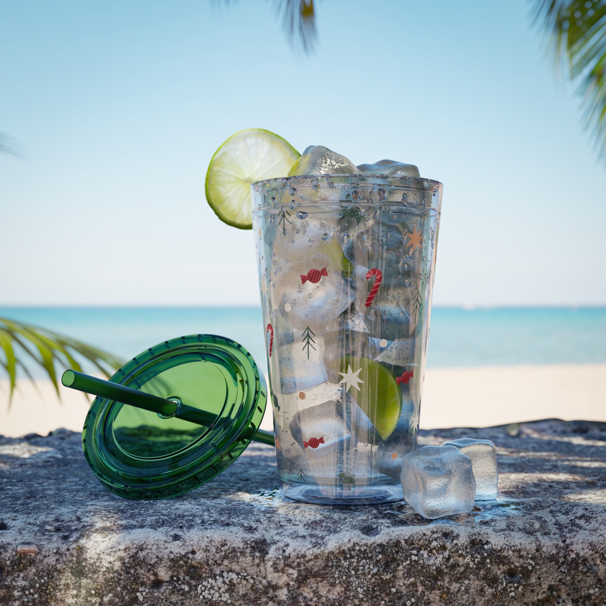 TUMBLER NOËL | Gourde Motif Noël | Gobelet avec paille - 450 ml (16 oz)