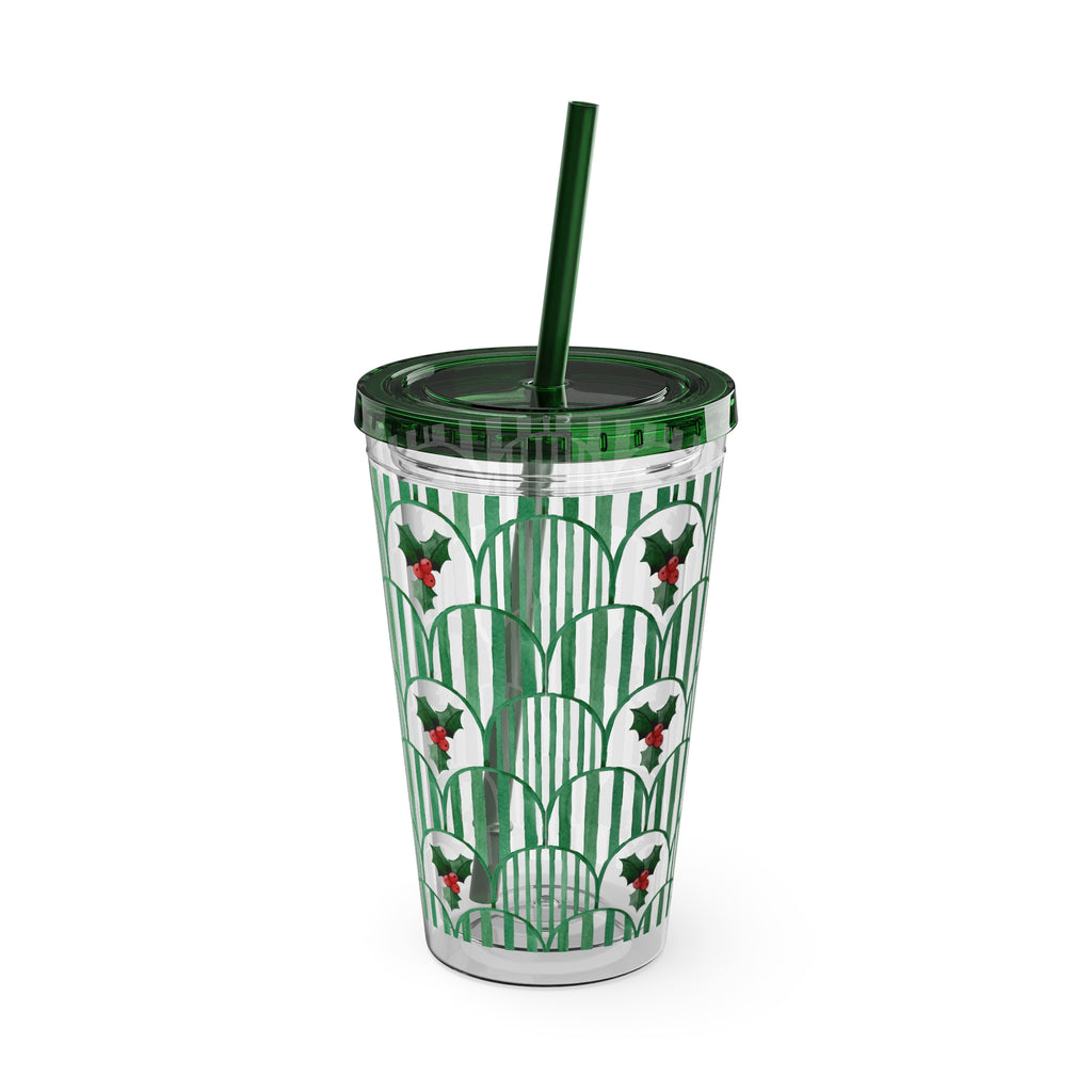 TUMBLER HOUX | Gourde Motif Houx | Gobelet avec paille - 450 ml (16 oz)