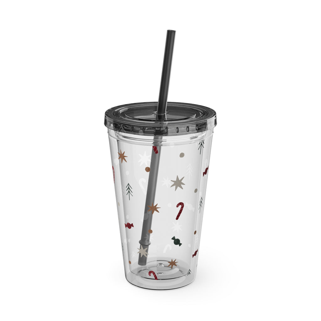TUMBLER NOËL | Gourde Motif Noël | Gobelet avec paille - 450 ml (16 oz)