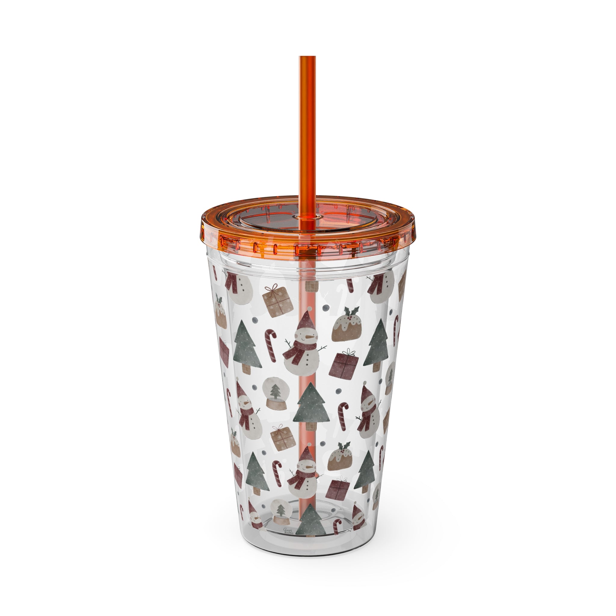 TUMBLER PERSONNALISABLE | Gourde Motif Noël avec ton prénom | Gobelet avec paille - 450 ml (16 oz)