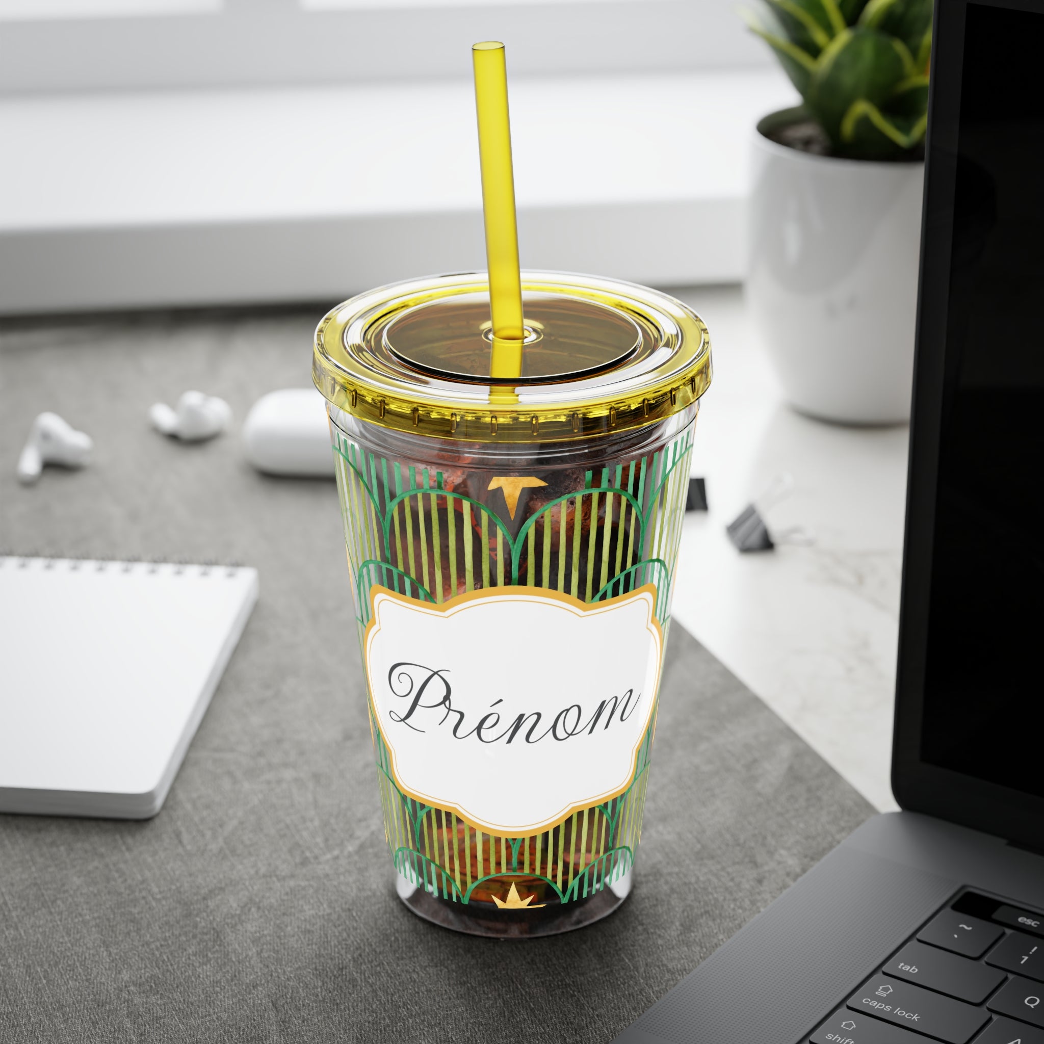 TUMBLER PERSONNALISABLE | Gourde Motif Etoiles avec ton prénom | Gobelet avec paille - 450 ml (16 oz)