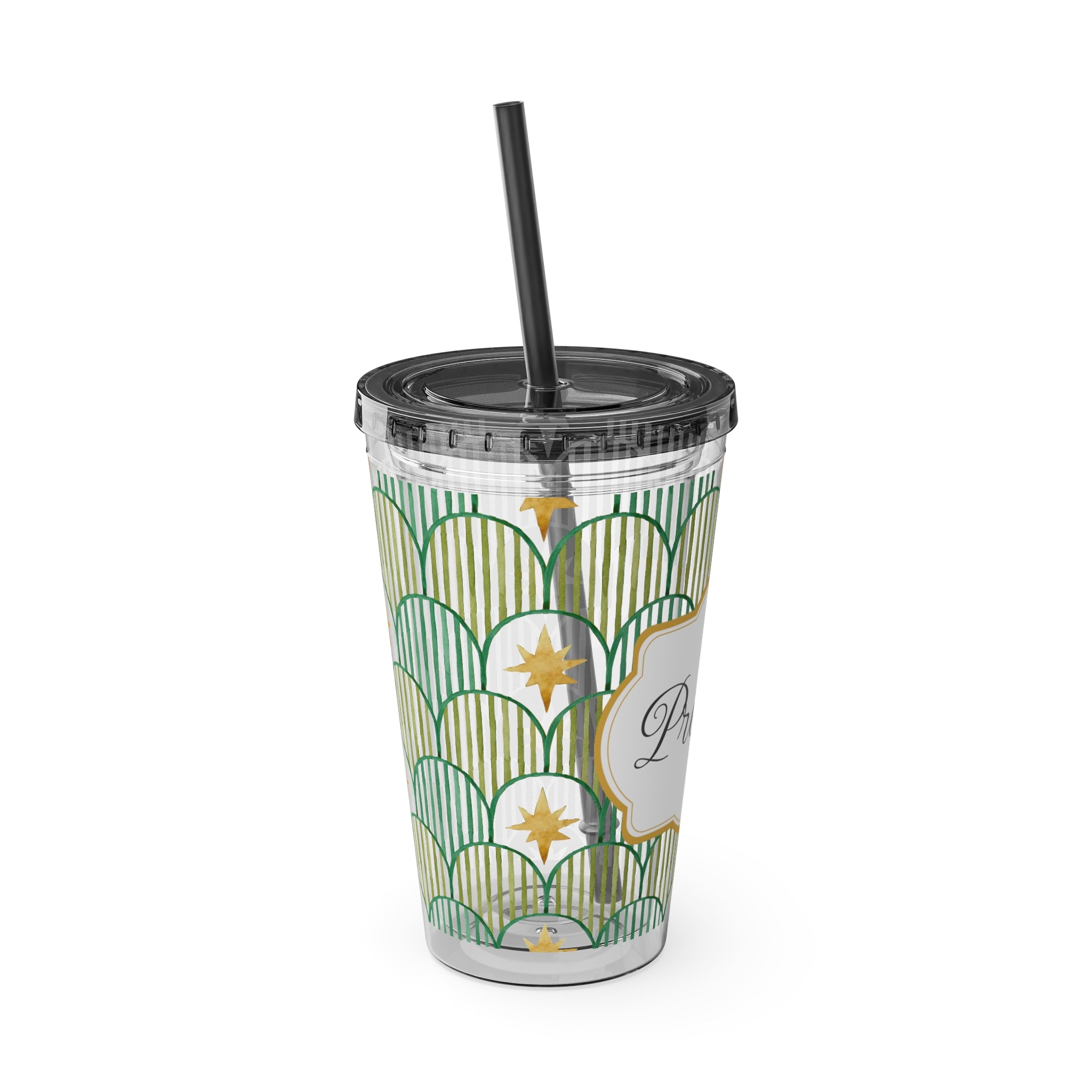 TUMBLER PERSONNALISABLE | Gourde Motif Etoiles avec ton prénom | Gobelet avec paille - 450 ml (16 oz)