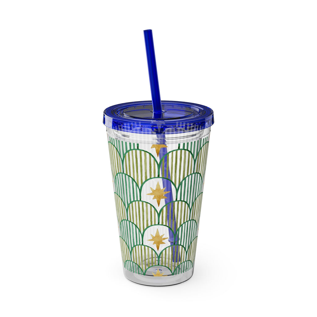 TUMBLER ETOILES | Gourde Géométrique avec étoiles | Gobelet avec paille - 450 ml (16 oz)