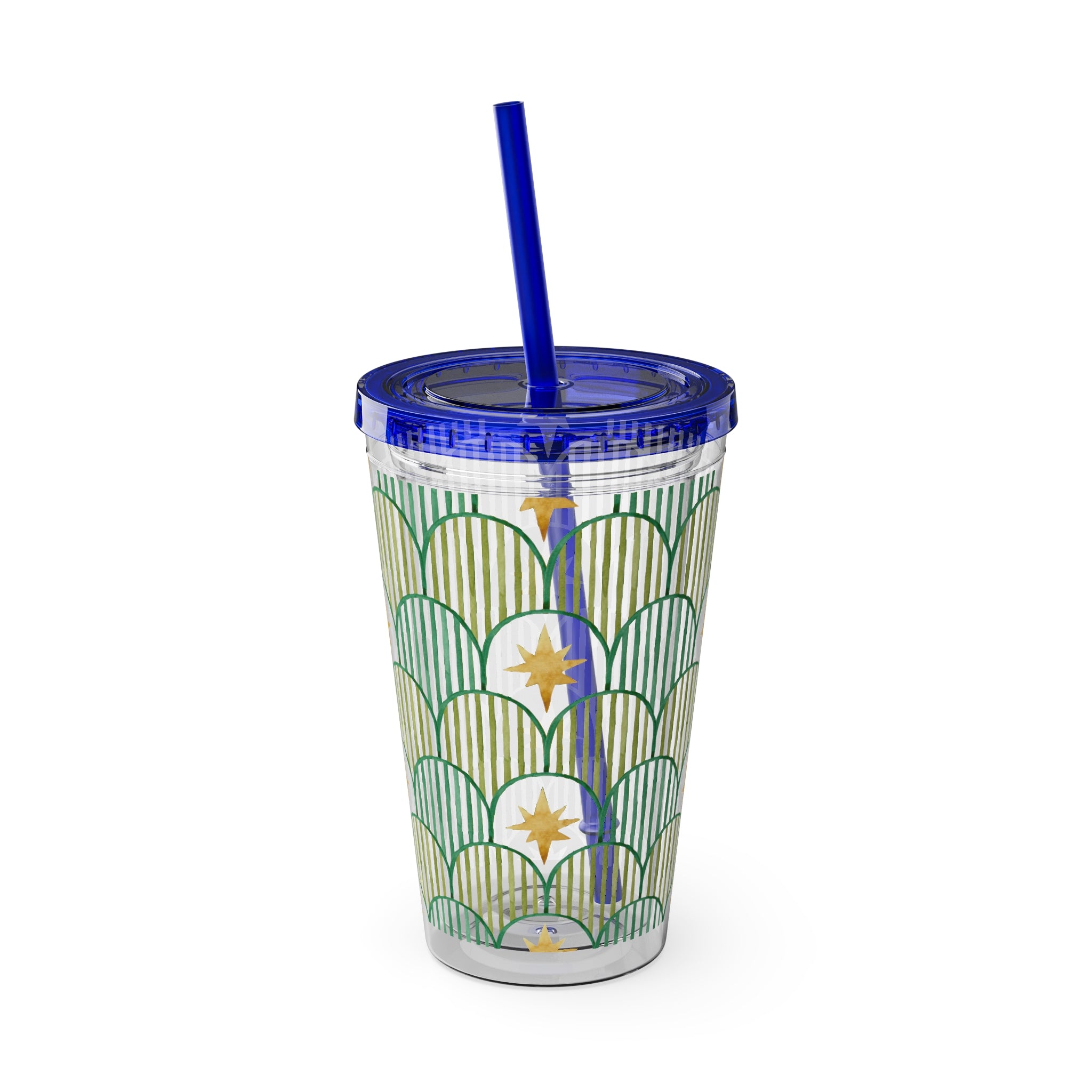 TUMBLER ETOILES | Gourde Géométrique avec étoiles | Gobelet avec paille - 450 ml (16 oz)
