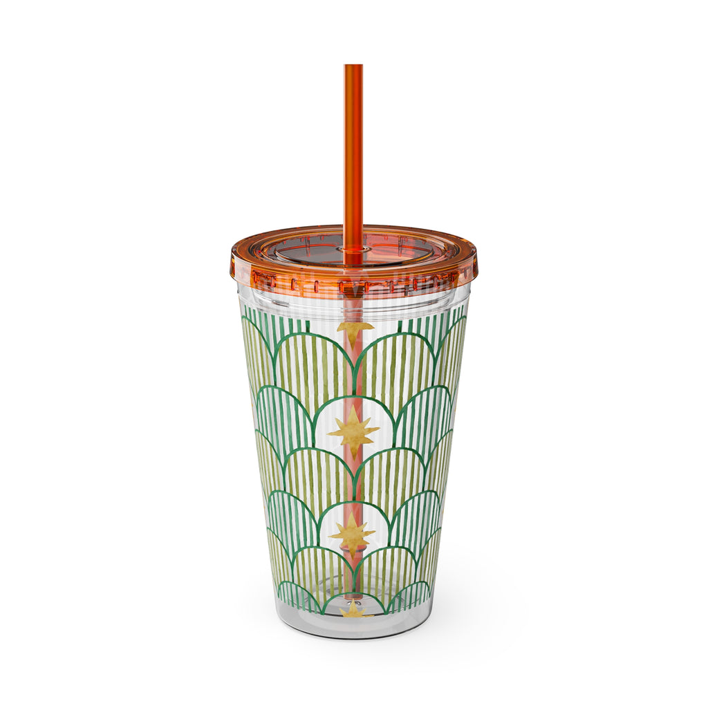 TUMBLER ETOILES | Gourde Géométrique avec étoiles | Gobelet avec paille - 450 ml (16 oz)