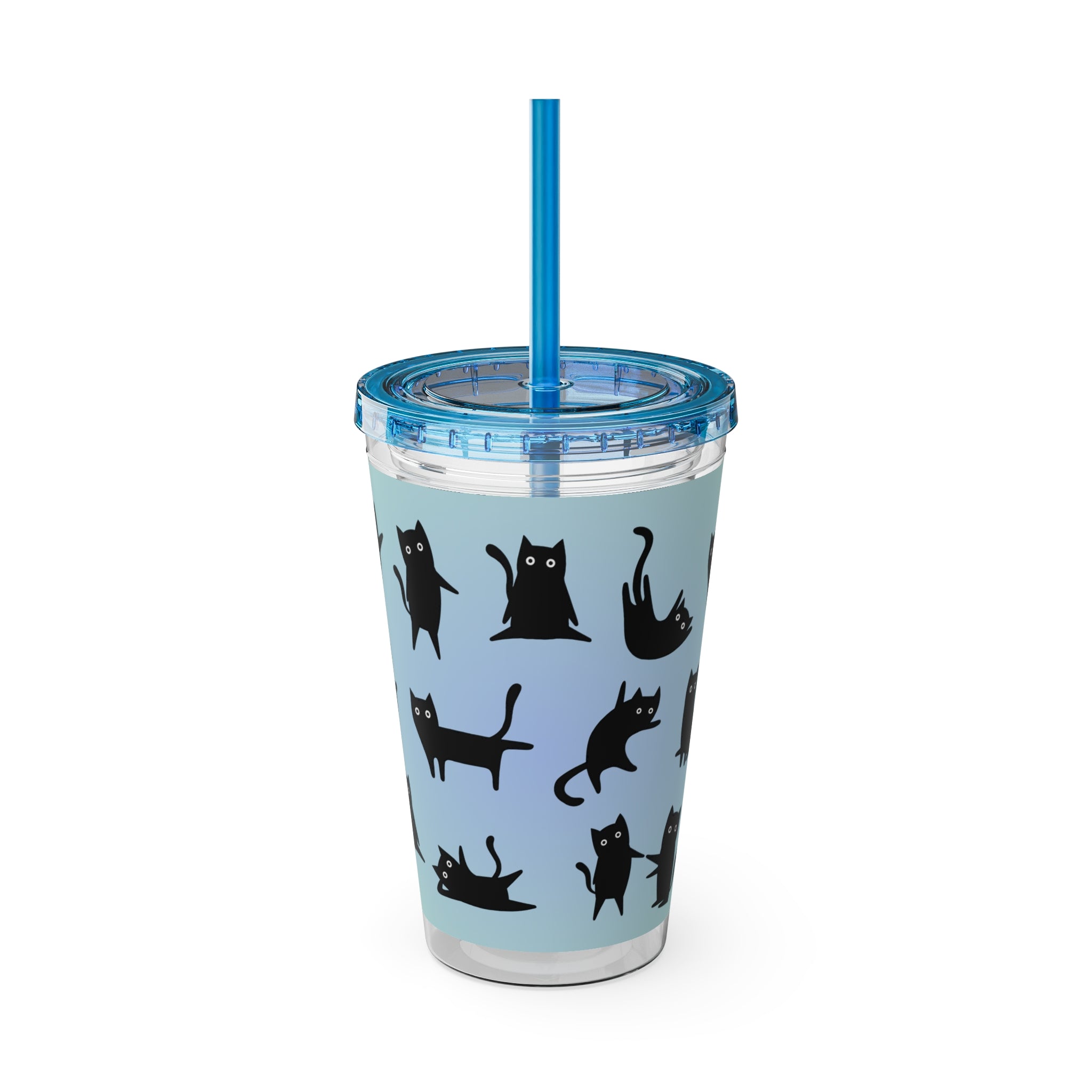 TUMBLER CHATS NOIRS | Gourde Motif Chats Noirs | Gobelet avec paille - 450 ml (16 oz)