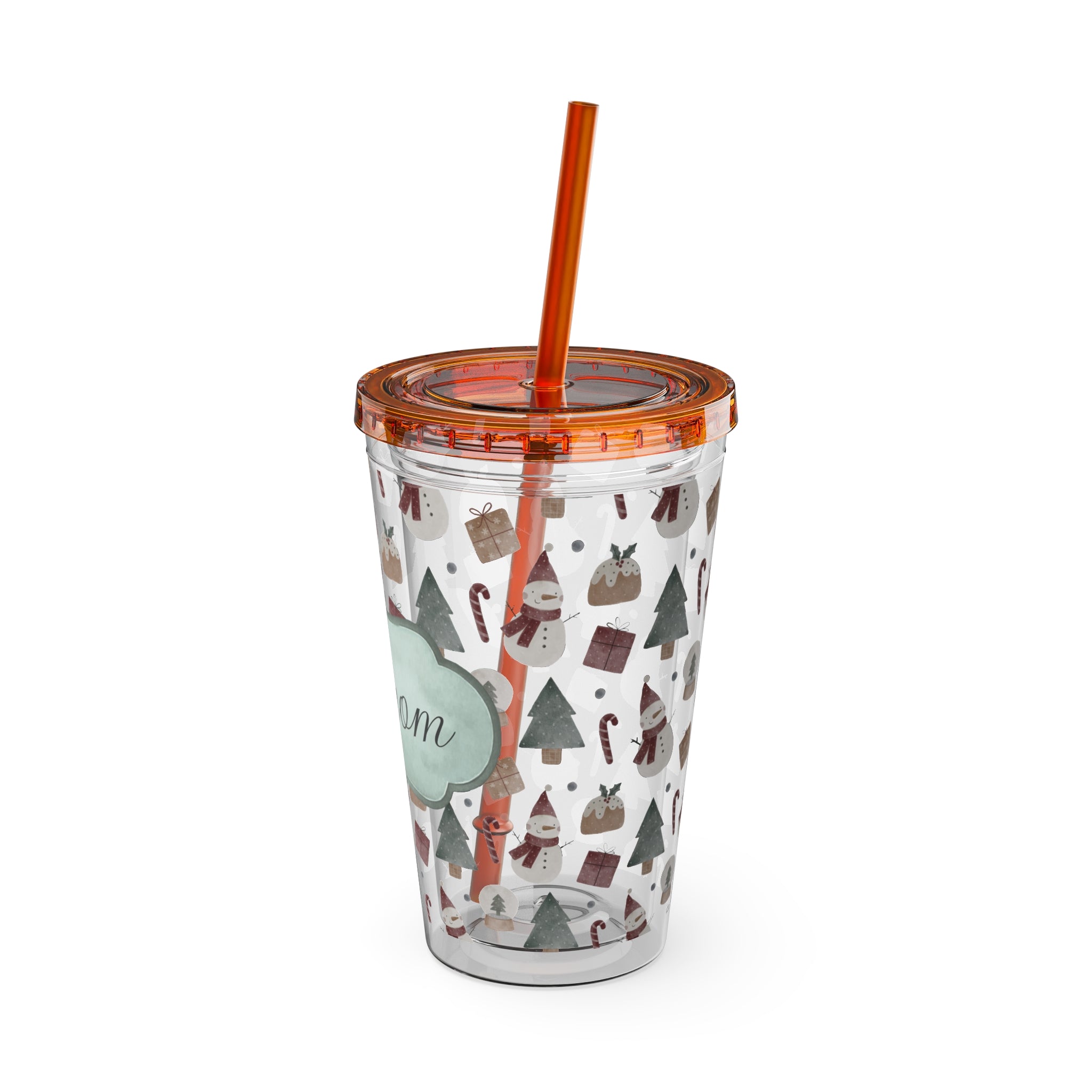TUMBLER PERSONNALISABLE | Gourde Motif Noël avec ton prénom | Gobelet avec paille - 450 ml (16 oz)