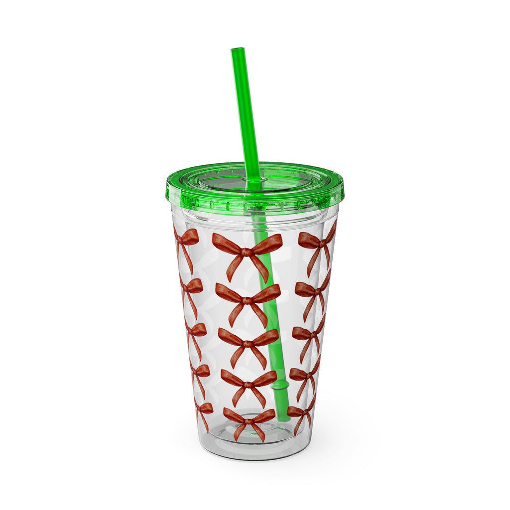 TUMBLER NOEUDS ROUGES | Gourde Motif Noeuds Rouges | Gobelet avec paille - 450 ml (16 oz)